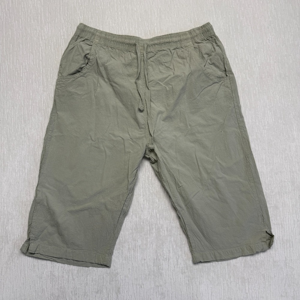 Ragtop USA Capri Pants Women 32 Olive Green Cotton Elastic Waist Drawstring